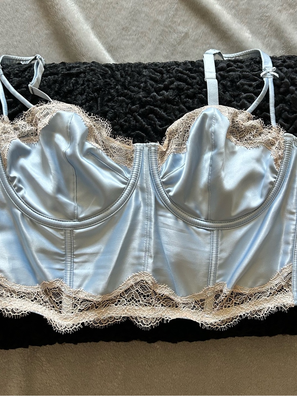 Victoria's Secret Dream Angels Satin Lace Corset Bustier Top Blue 36D